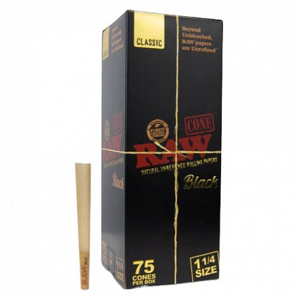 Raw Black 1 1/4 Cones 75 Cones Per Box - SBCDISTRO