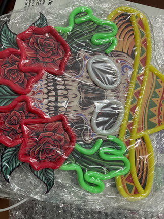 vibrant skull and rose neon sign