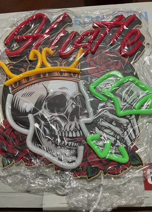 crown skull neon light