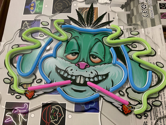 glowing neon punk rabbit sign