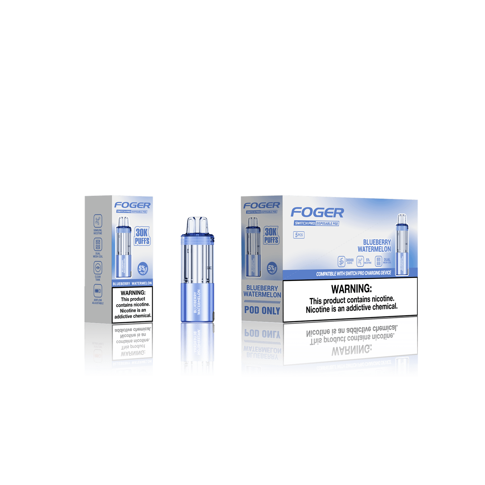 FOGER SWITCH PRO 30K PUFFS 5% NIC 19ML DISPOSABLE POD 5CT/DISPLAY