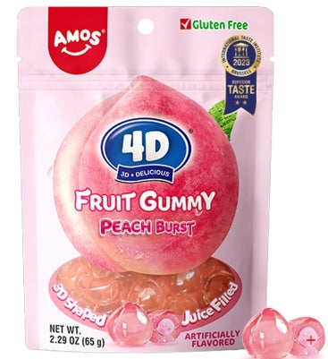 AMOS 4D Gummy Fruit Honey Peach Filled Candy