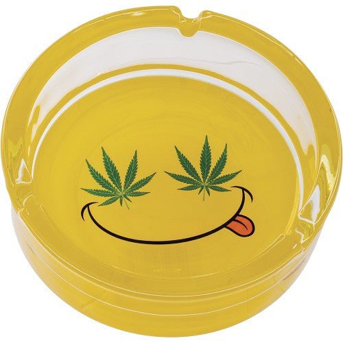 6.25" Yellow Smiley Leaf Glass Ashtray - SBCDISTRO