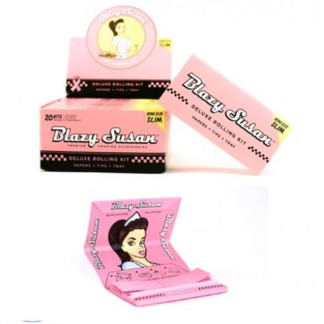 Blazy Susan Pink Cones King Size Slim Papers Delux Rolling Kit (20/kit Per Box) - SBCDISTRO