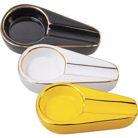 Ceramic Colored Cigar Ashtray With Gold Line 6ct/dis - SBCDISTRO