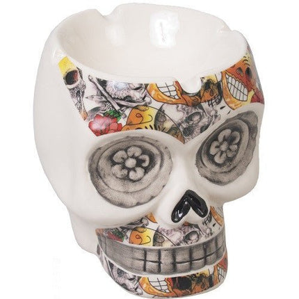 Floral Eyes Skull Shape Ceramic Ashtray - SBCDISTRO