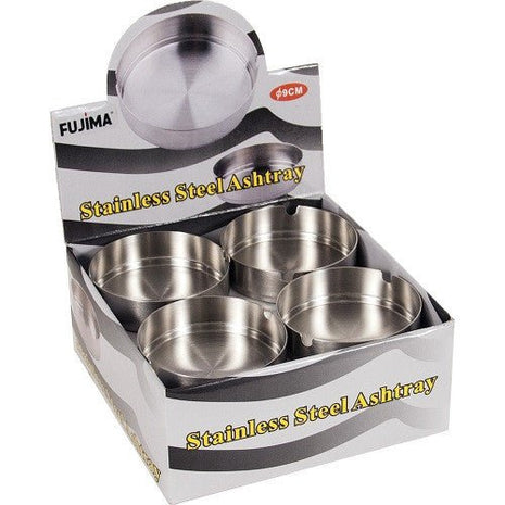 Fujima Large Stainless Steel Ashtray 12ct/display - SBCDISTRO
