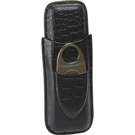 Fujima Leather Black Cigar Case & Cutter - SBCDISTRO