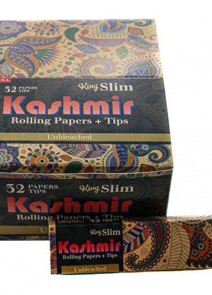 Kashmir Rolling Paper + Tips King Slim Unbleached 32ct Papers Tips - SBCDISTRO