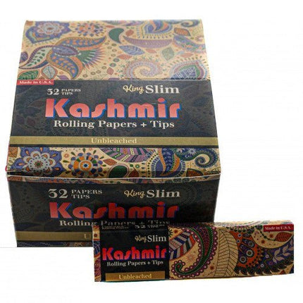 Kashmir Rolling Paper + Tips King Slim Unbleached 32ct Papers Tips - SBCDISTRO