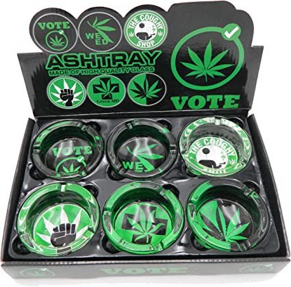 Large Glass Ashtray With Rasta And Leaf Design - 6ct Display - SBCDISTRO