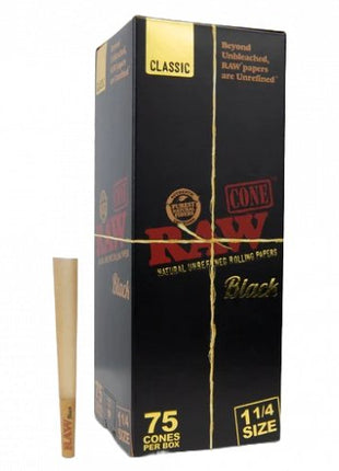 Raw Black 1 1/4 Cones 75 Cones Per Box - SBCDISTRO