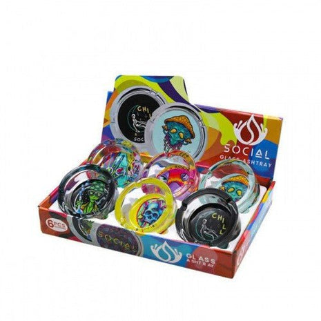 Social Round Glass Ashtray 6count/display - SBCDISTRO