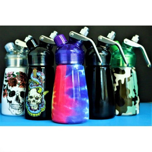 Special Blue 1/4 Whipper Cream Dispenser With Skull & Pistols Designs - Aluminum Body With Plastic Head - For Food Purpose Only - SBCDISTRO