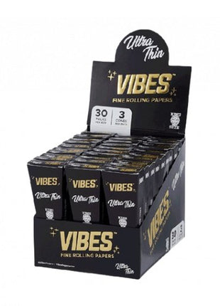 Vibes Fine Rolling Paper Coffin ( Ks ) 30pk - 3cone/dis ) Hemp - Black - SBCDISTRO