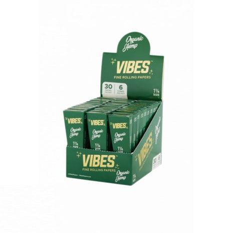 Vibes Fine Rolling Paper Organic Hemp Coffin (1 1/4) 30pk 6cone/display- Green - SBCDISTRO